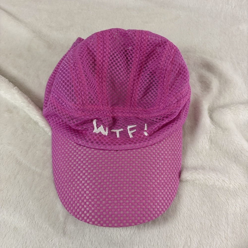 One More Mile running hat Where's the finish WTF Neon Pink Breathable mesh Funny